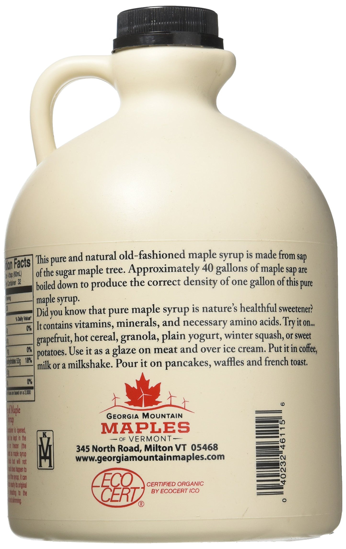 Georgia Mountain Maples of Vermont, Organic Maple Syrup, Amber Color Rich Taste, 64 Ounce