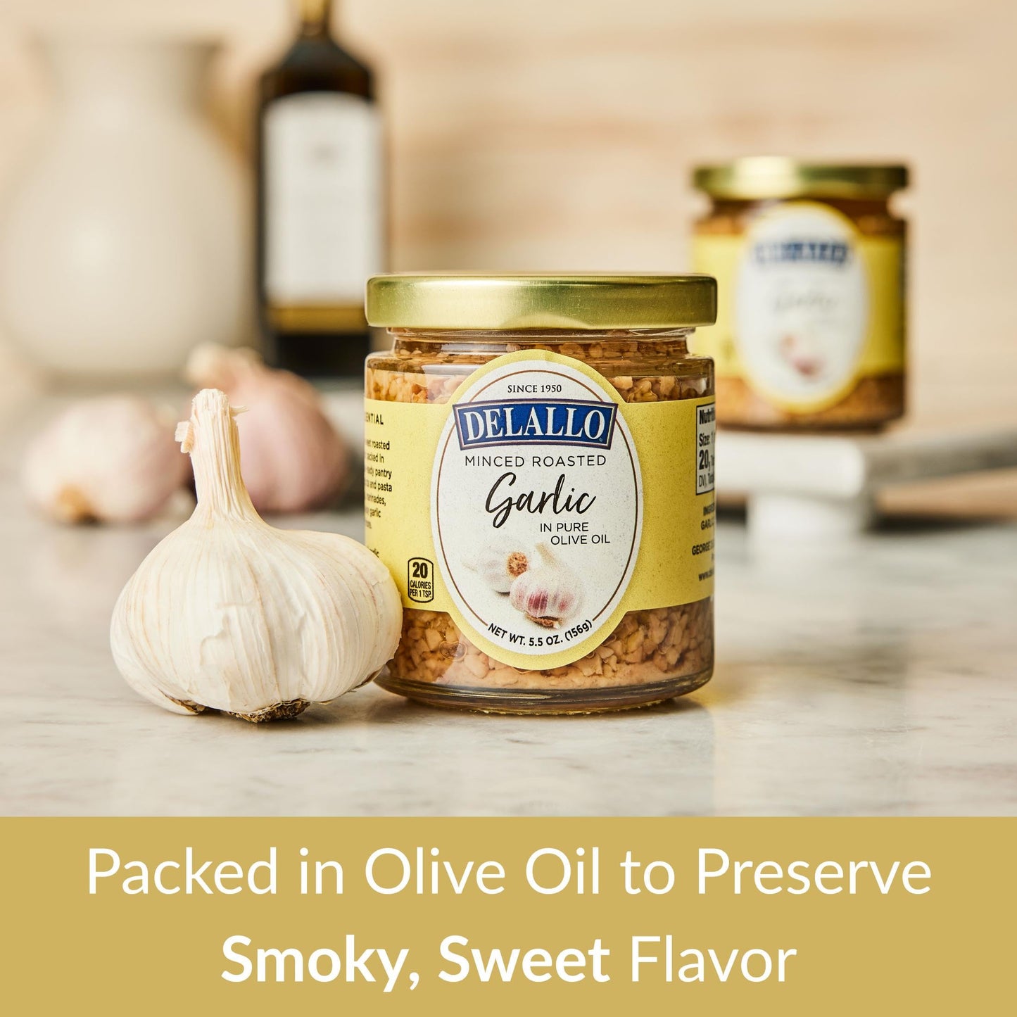 DeLallo Minced Roasted Garlic, Packed in Olive Oil to Preserve Smoky Flavor, Recipe Ready for Pasta Sauces, Meats and Marinades, Non-GMO, Vegan