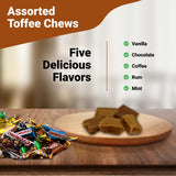 Toffee Candy Assorted - 1 Pound Bulk Chews, Toffee Candy Individually Wrapped - Five Delicious Flavors Vanilla, Chocolate, Coffee, Rum and Mint