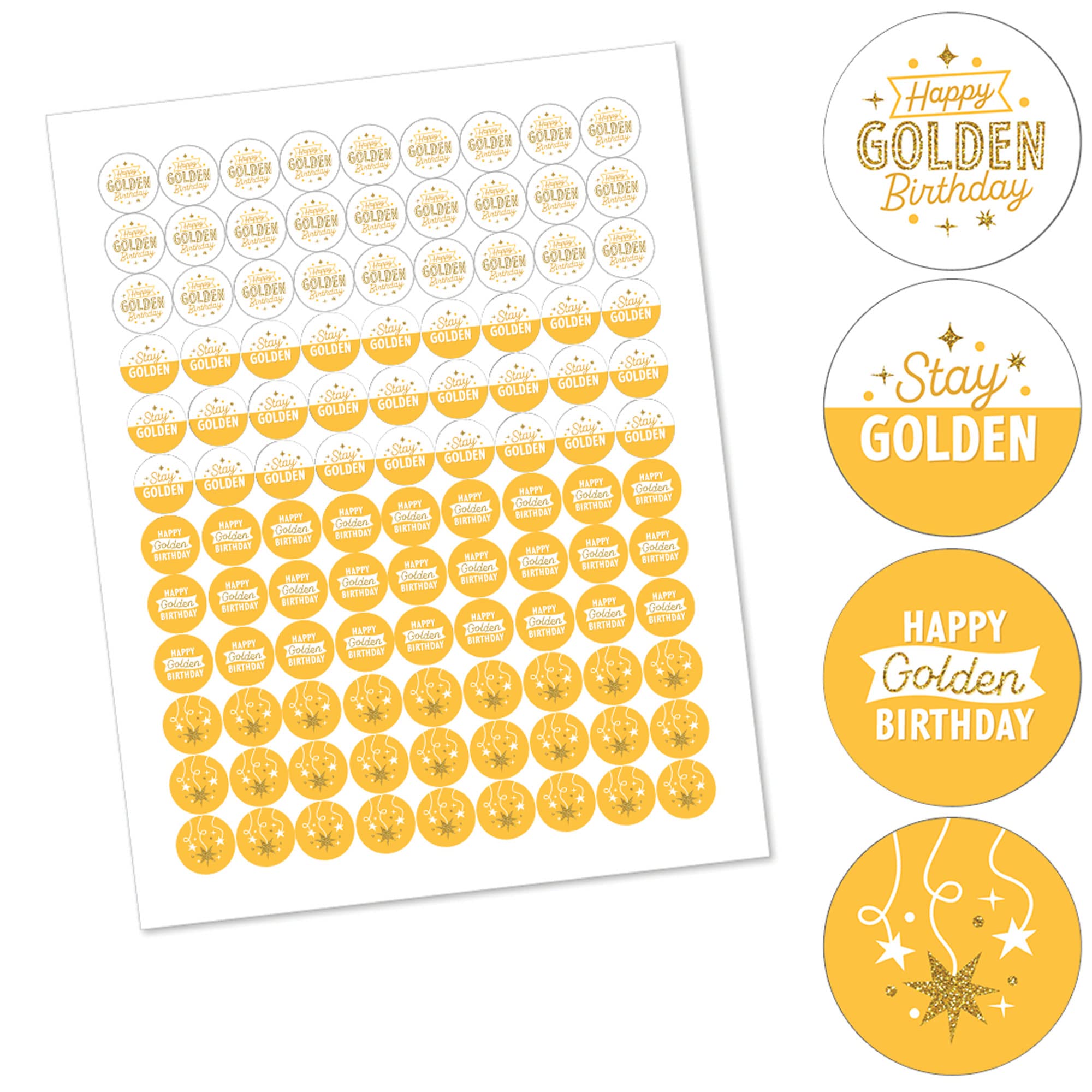 Big Dot of Happiness Golden Birthday - Happy Birthday Party Round Candy Sticker Favors - Labels Fit Chocolate Candy (1 Sheet of 108)