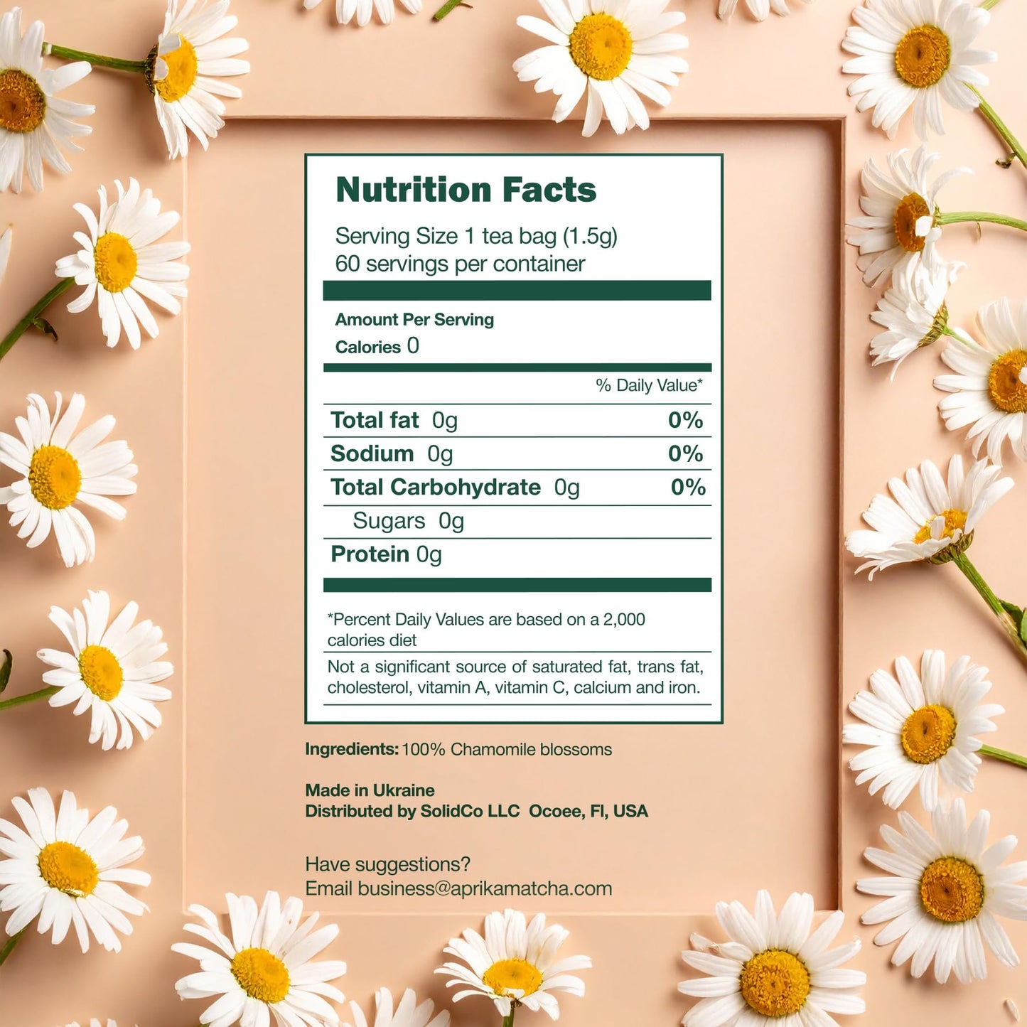 100% Pure Chamomile Tea - Only Flowers without Stems, Chamomile Tea Bags Caffeine Free, 60 count, Calming Tea Te De Manzanilla by Aprika Life