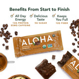 ALOHA Organic Plant Based Protein Bars - Chocolate Espresso (85mg Caffeine) - 12 Bars, Vegan, Low Sugar, Gluten-Free, Paleo, Low Carb, Non-GMO, No