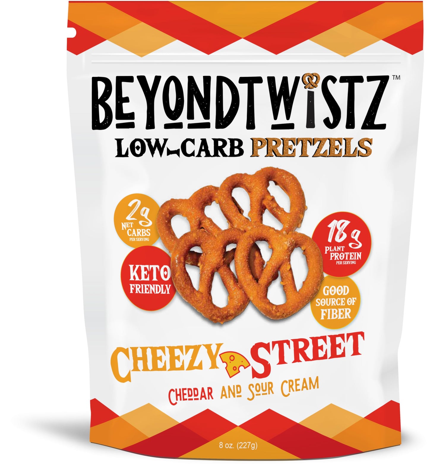BeyondTwistz Low Carb Pretzels, Cheezy Street, Keto Friendly, 2g Net Carbs, 18g Protein, Powered By HealthSense® High Fiber Wheat Flour, Family Size