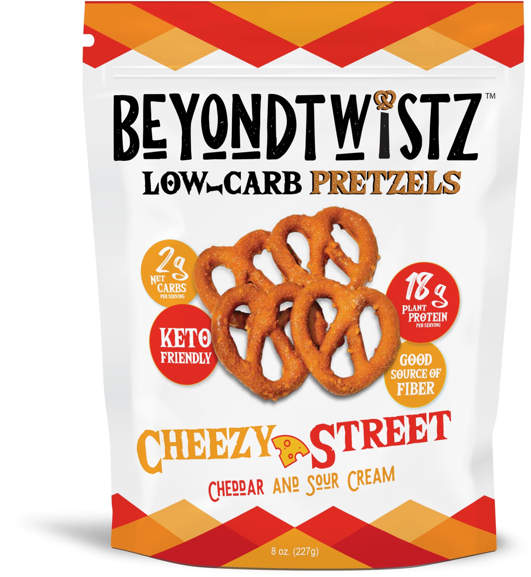 BeyondTwistz Low Carb Pretzels, Cheezy Street, Keto Friendly, 2g Net Carbs, 18g Protein, Powered By HealthSense® High Fiber Wheat Flour, Family Size