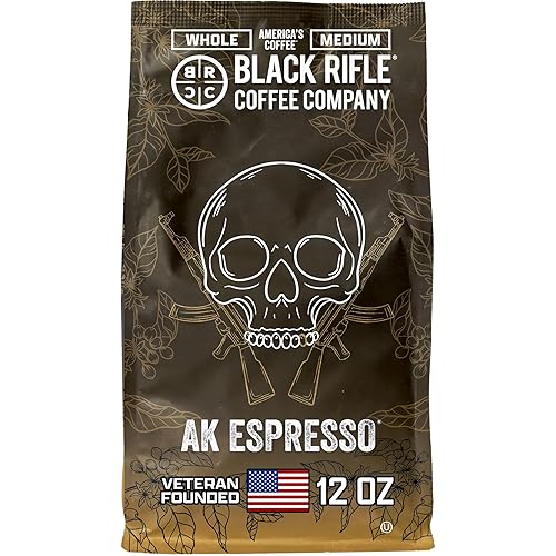 Black Rifle Coffee Company, AK-47 Espresso,100% Arabica Coffee,Colombian Supremo Roasted Dark, Whole Bean 12 oz Bag