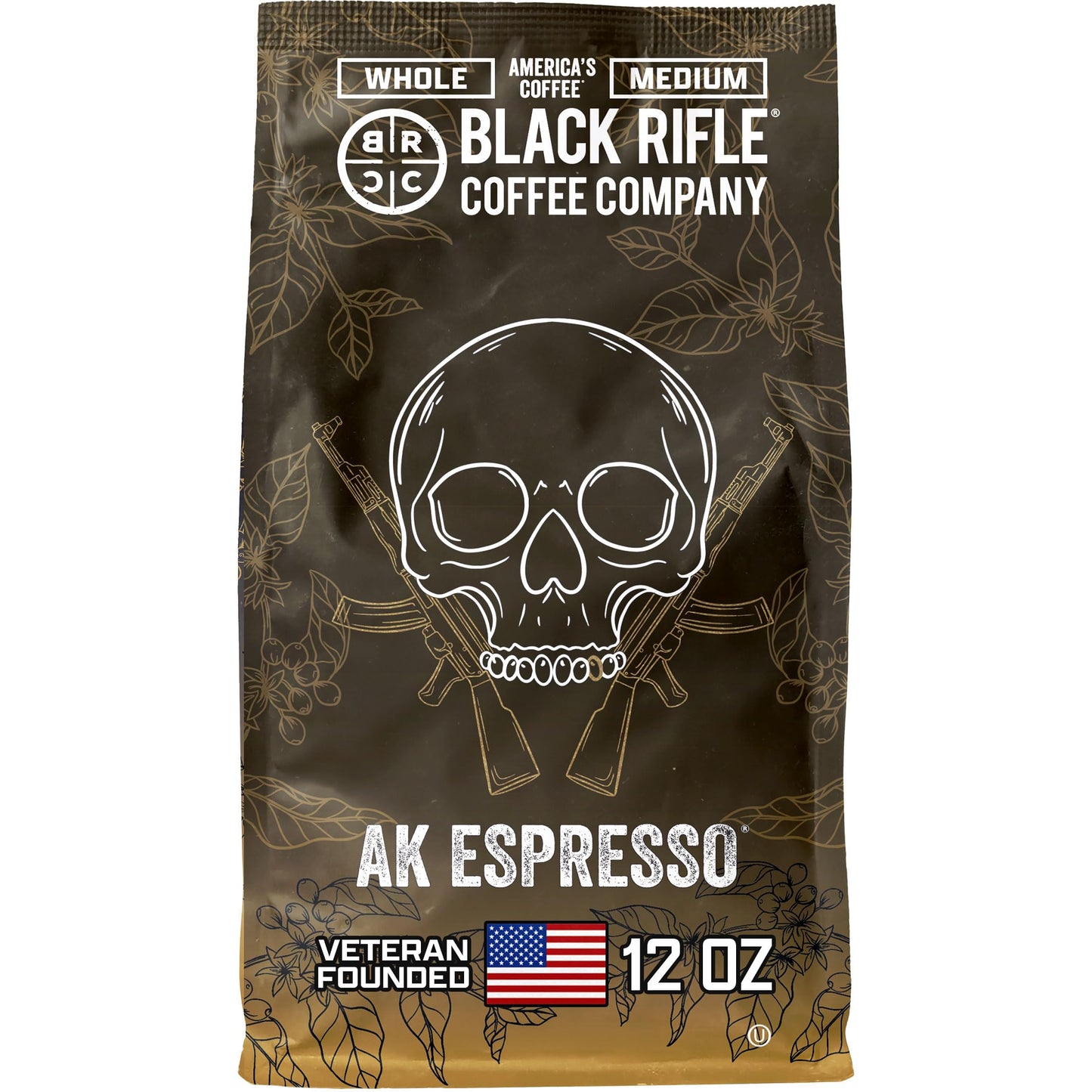 Black Rifle Coffee Company, AK-47 Espresso,100% Arabica Coffee,Colombian Supremo Roasted Dark, Whole Bean 12 oz Bag
