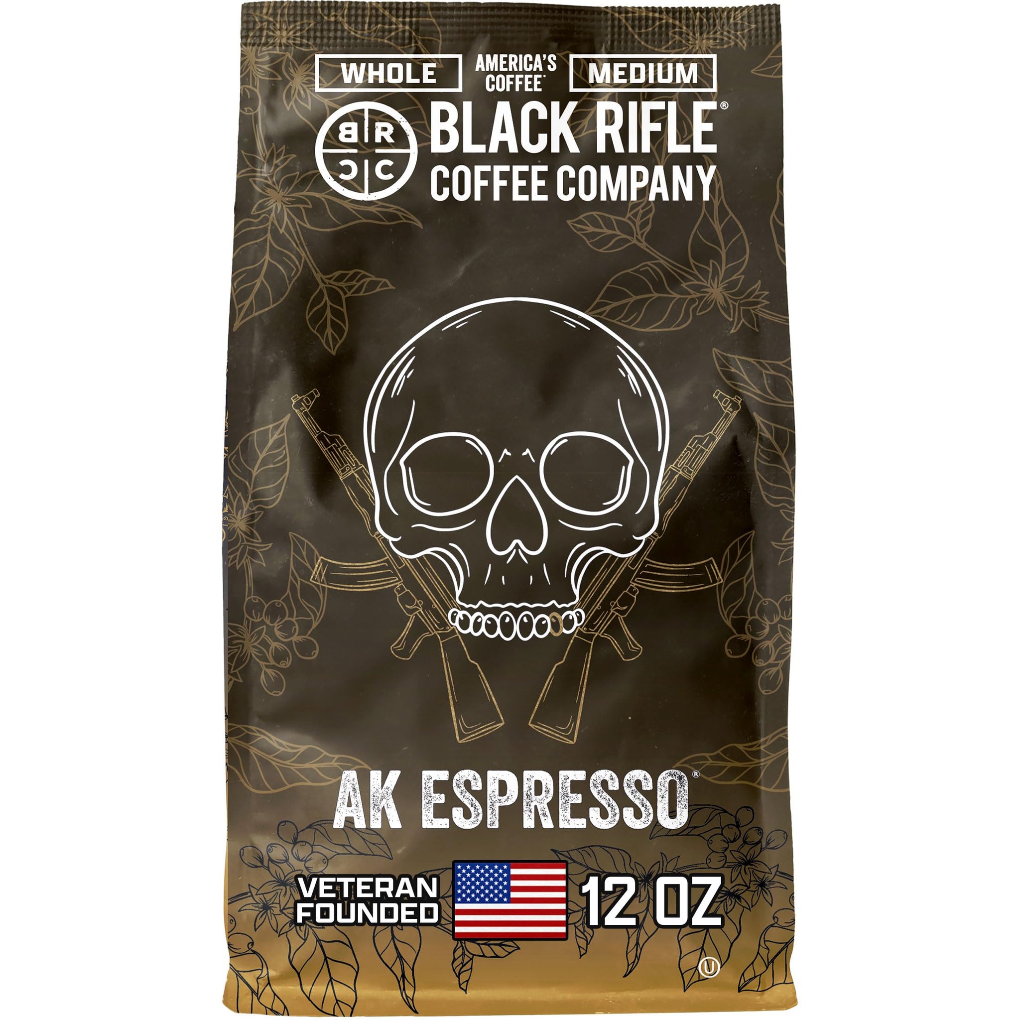 Black Rifle Coffee Company, AK-47 Espresso,100% Arabica Coffee,Colombian Supremo Roasted Dark, Whole Bean 12 oz Bag