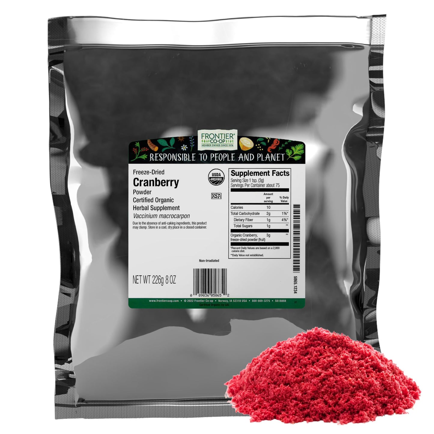 Frontier Co-op Premium, No-Sugar Added Organic Freeze Dried Cranberry Powder - Natural Food Coloring - Non-GMO & Vegan-Friendly, No Additives