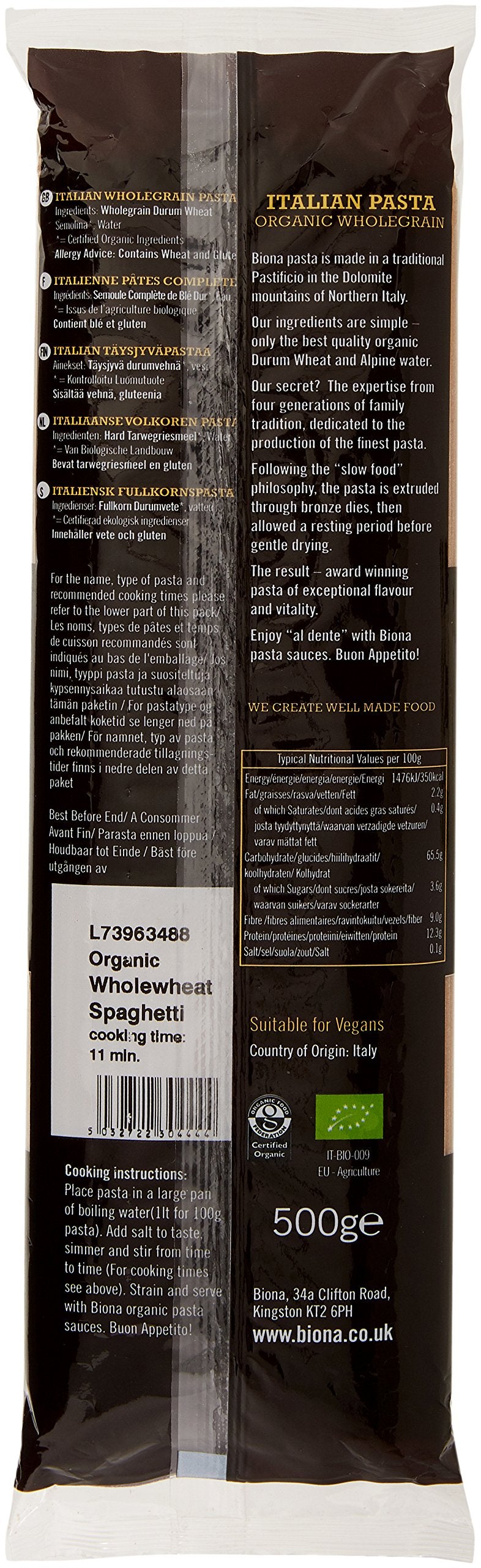 Biona Organic - Wheat Pasta Wholegrain - Spaghetti - 500g