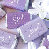 Purple Baby Shower Sticker Candy Bar Wrappers for Chocolate Miniatures, It's a Girl Party Favor Labels, Lavender Baby Shower Decorations - 42 Count