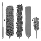 5-in-1 Microfiber Duster with Extension Pole (30-100") Kit for High Ceiling, Fan, Cobweb, Blind & Furniture, Bendable Washable Heads, Reusable Dusters