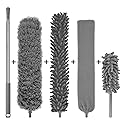 5-in-1 Microfiber Duster with Extension Pole (30-100") Kit for High Ceiling, Fan, Cobweb, Blind & Furniture, Bendable Washable Heads, Reusable Dusters