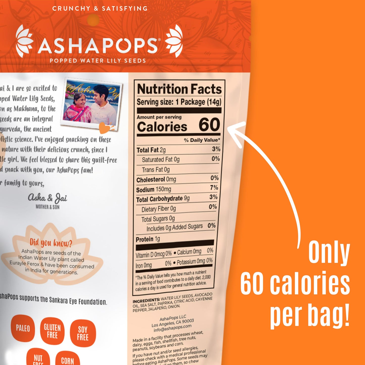 AshaPops Chili Flavored Popped Water Lily Seeds, 0.5 oz (Pack of 12) - Gluten-Free, Vegan, Paleo, Nut-Free, Corn-Free, Soy-Free, Non-GMO, Delicious