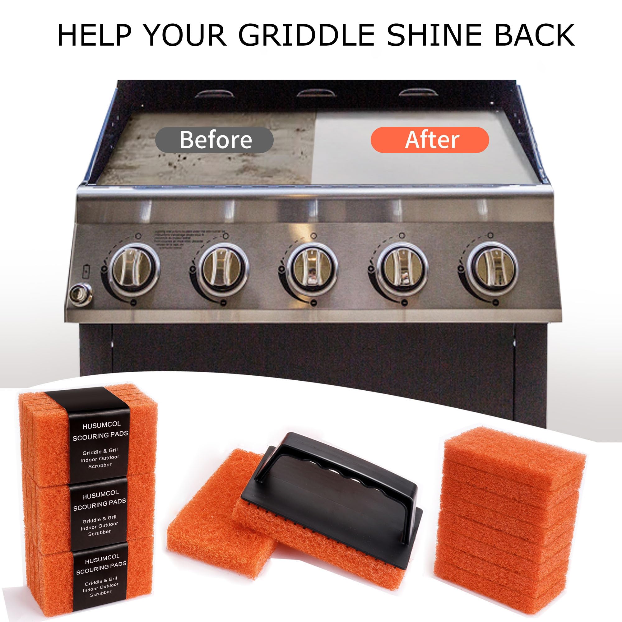 Griddle Cleaning Pads for Blackstone Flat Top, Non-Scratch Grill Scrub Pads, Bathroom Scrubbing Pads, Pool Scrub Brush, Shower Tile (22 Pads + Handle)