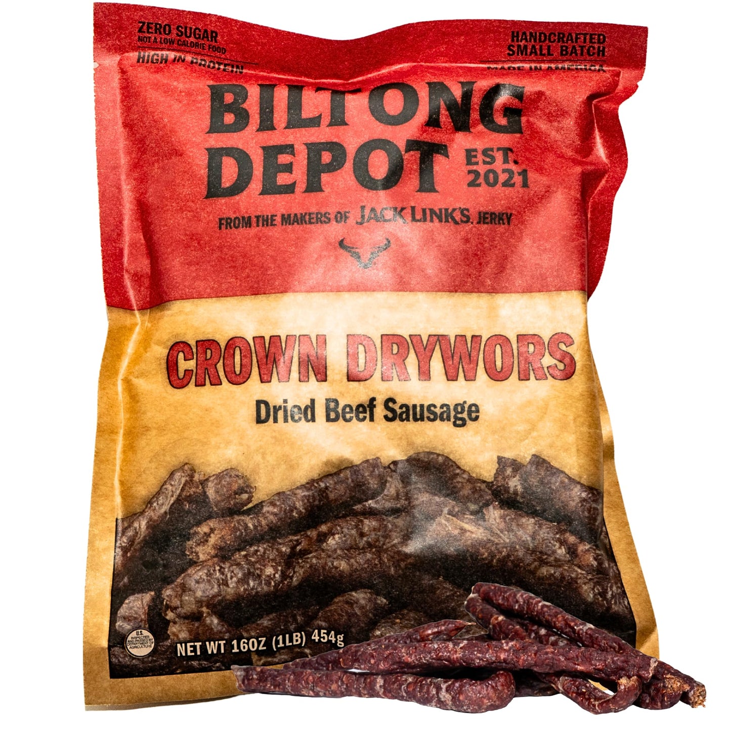 Biltong Depot Crown Drywors - 1lb (16oz) | Air-Dried Beef Snack Sticks | High Protein | Paleo and Keto Friendly | Zero Sugar | Gluten Free | No