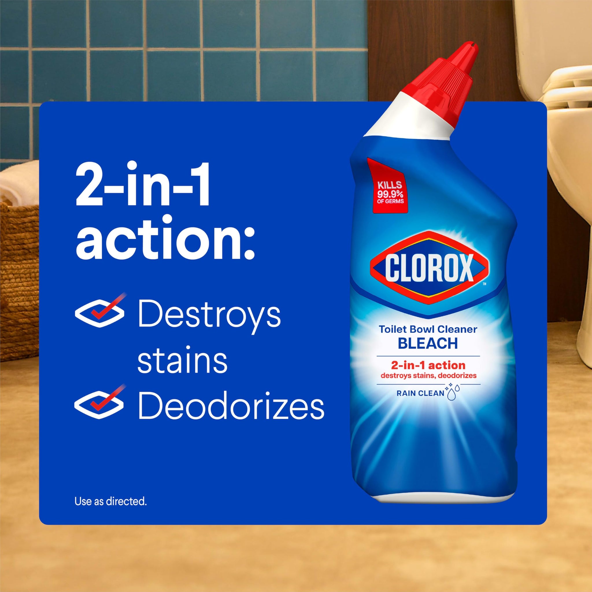 Clorox Toilet Bowl Cleaner Bleach, Rain Clean, 24 Fluid Ounces, Pack of 2 (Package May Vary)
