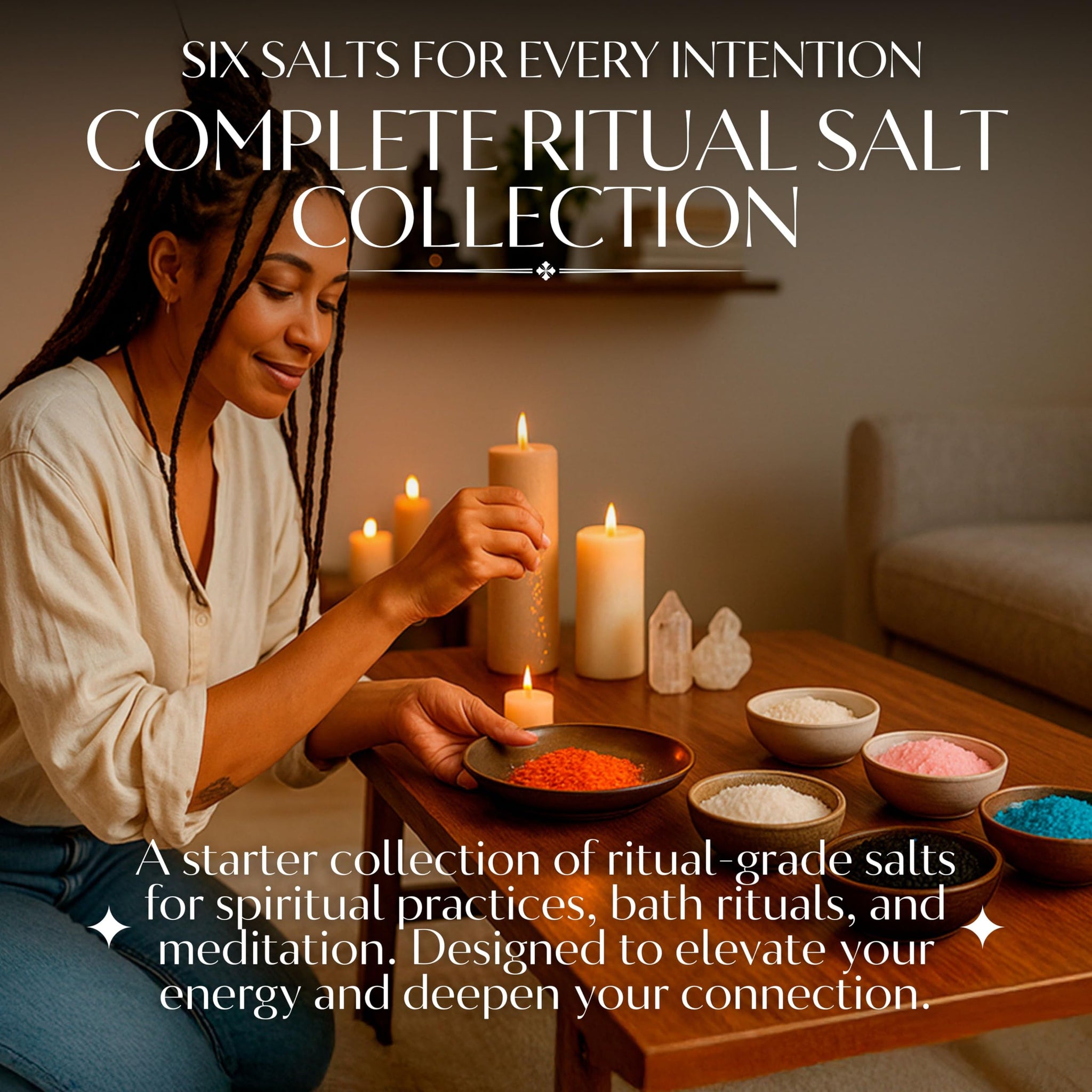 Ritual Salt Starter Collection Pack for Ceremony and Spell - Handcrafted Negative Energy Protection Crystals for Witchcraft Supplies - Witches