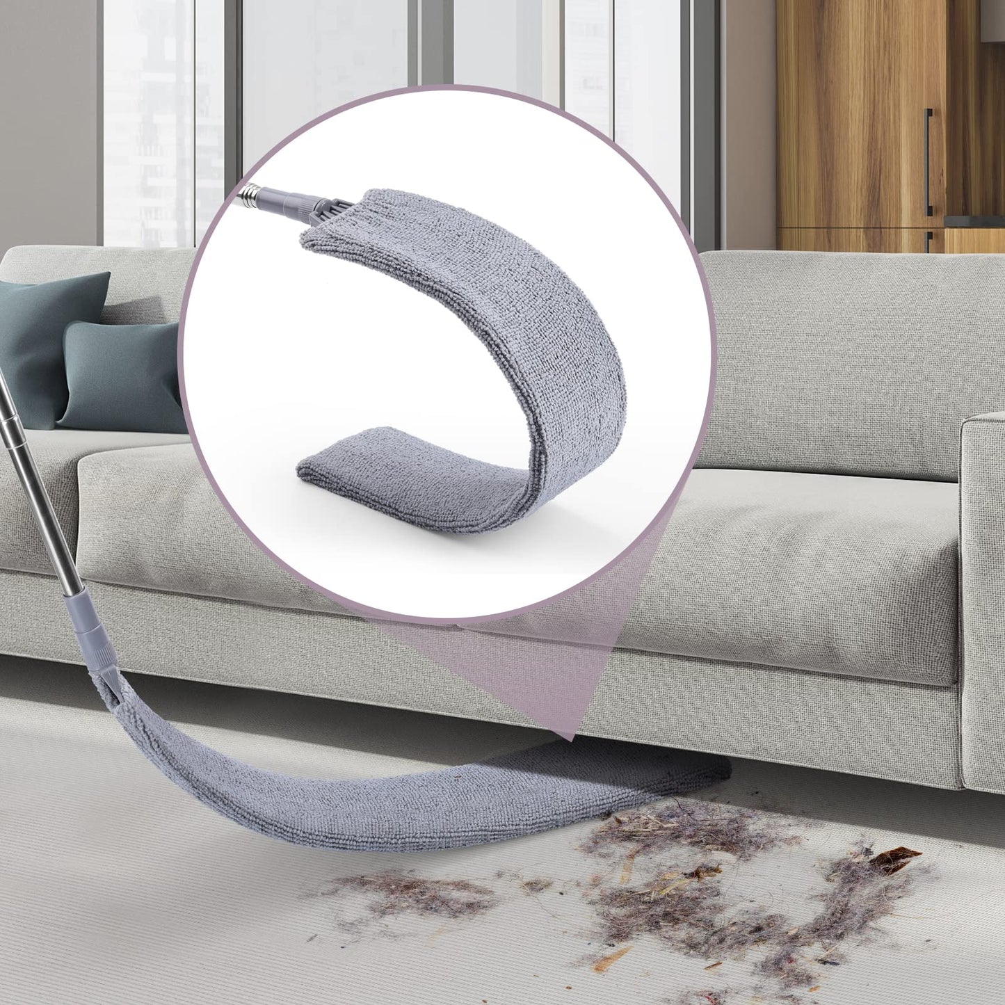 Retractable Gap Dust Cleaner with 3 Microfiber Dusting Cloths & 30-100 inch Extendable Long Handle, Retractable Duster Brush for Cleaning Under