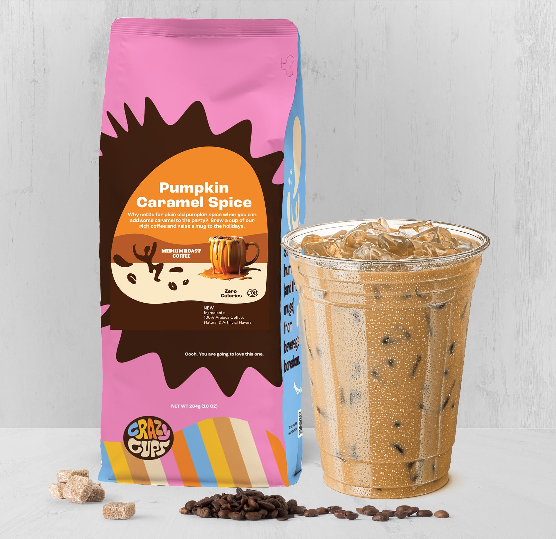 Crazy Cups Flavored Ground Coffee Variety Pack, Includes Cinnamon French Toast, Caramel Vanilla, Pumpkin Caramel Spice, in 10 oz Bags, For Brewing