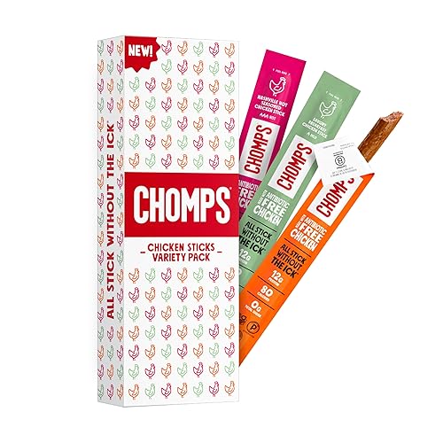 Chomps 3 Flavor Chicken Variety Trial Pack - Antibiotic Free Chicken Jerky Snack Sticks, Keto, Paleo, Low Carb, Whole30 Approved, Gluten Free, Zero