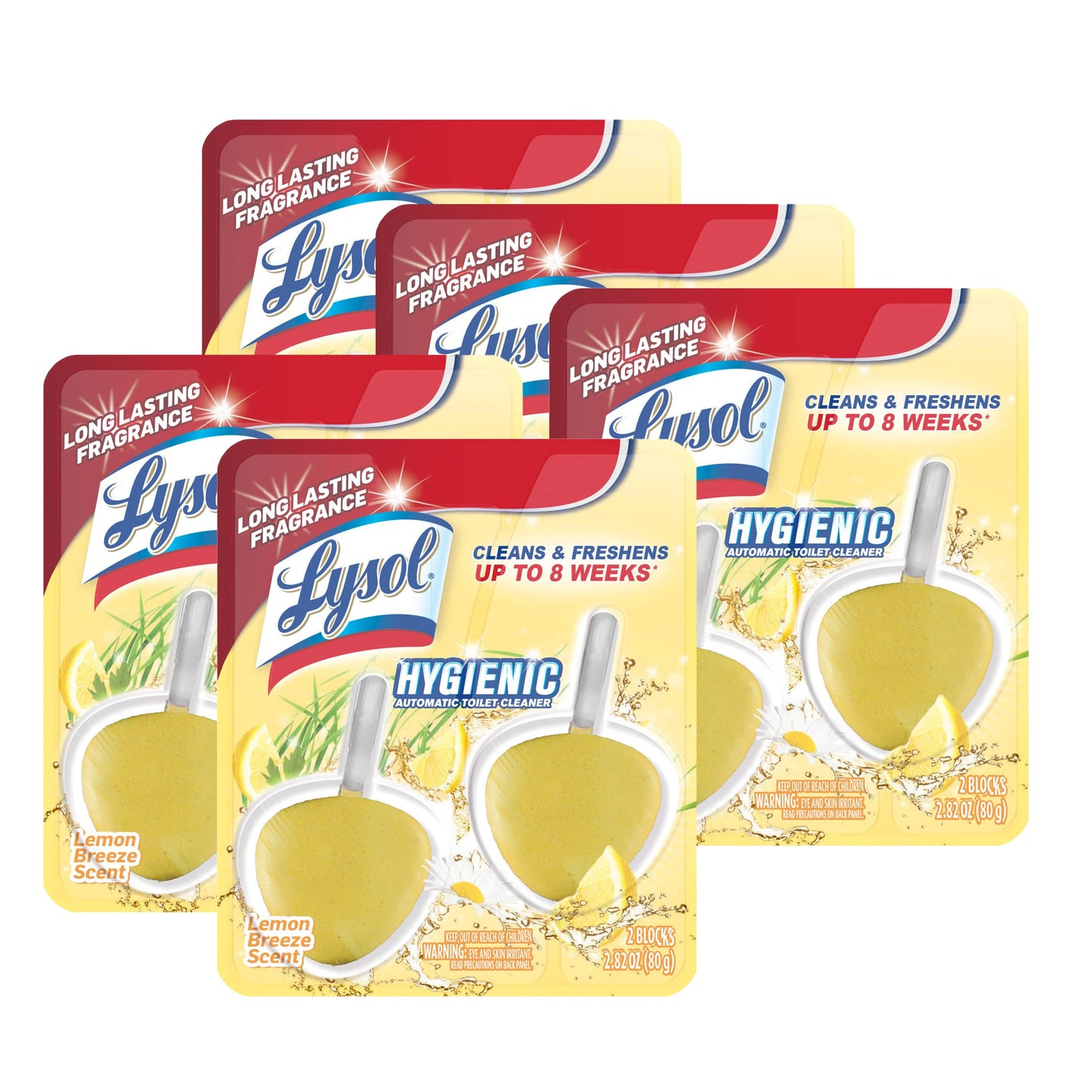 Lysol Hygienic Automatic Toilet Bowl Cleaner, Lemon Breeze, 2 ct (Pack of 5)