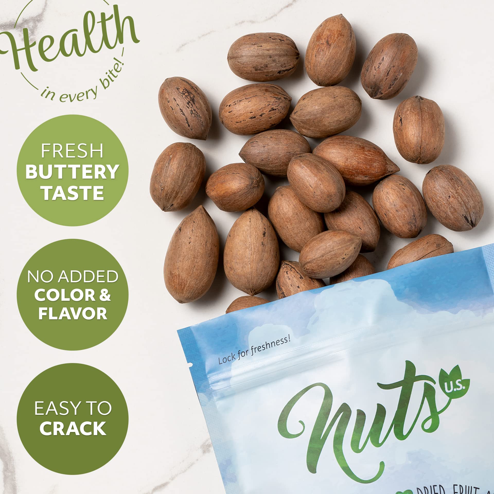 NUTS U.S. - Pecans In shell | Whole, Raw and Unsalted | No Added Flavor or Color | Fresh Buttery Taste and Easy to Crack | Natural Unshelled Pecans