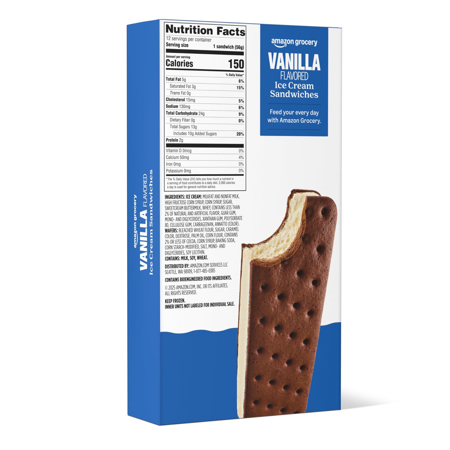 Amazon Grocery, Vanilla Ice Cream Sandwiches, 3.5 Fl Oz, Pack of 12, Frozen