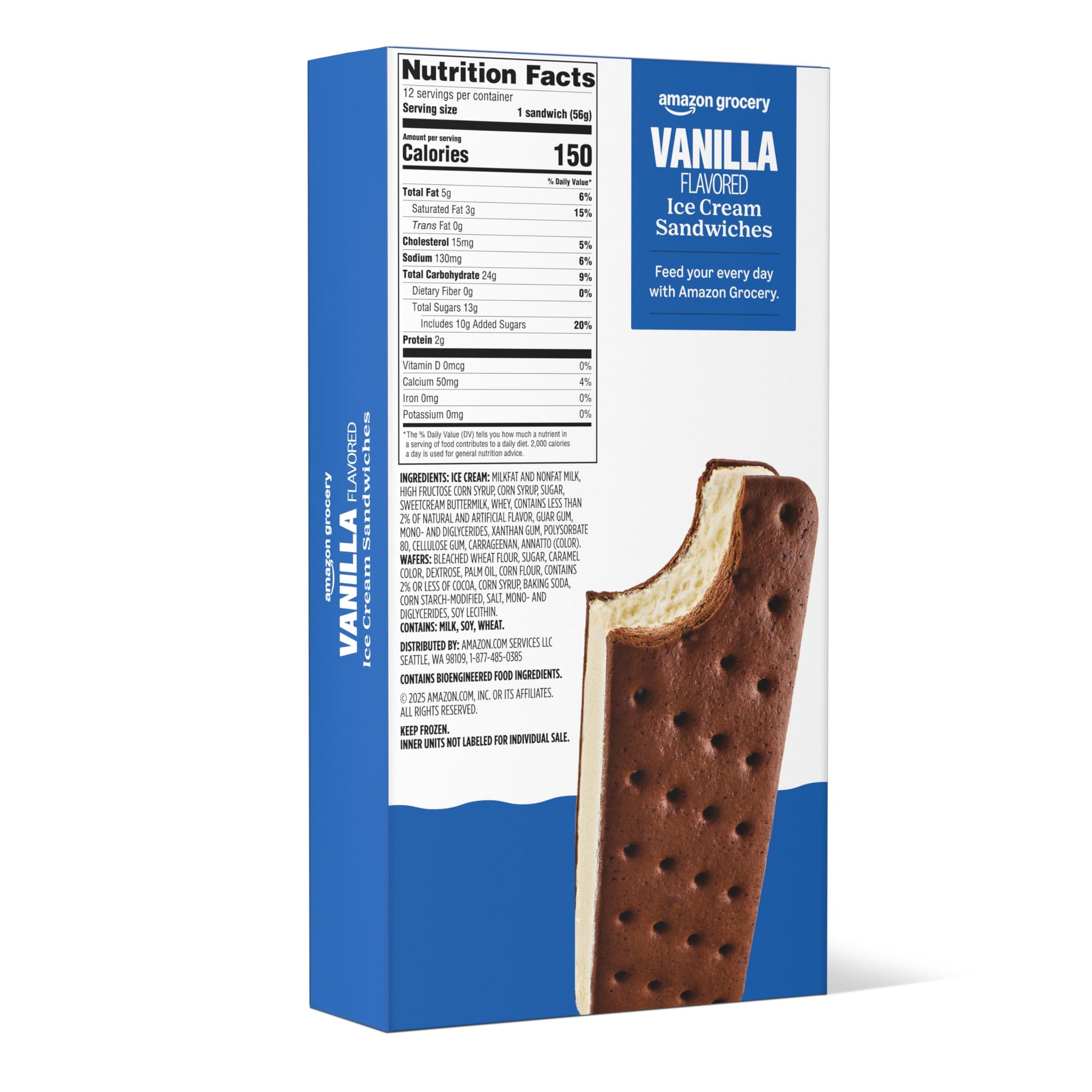 Amazon Grocery, Vanilla Ice Cream Sandwiches, 3.5 Fl Oz, Pack of 12, Frozen
