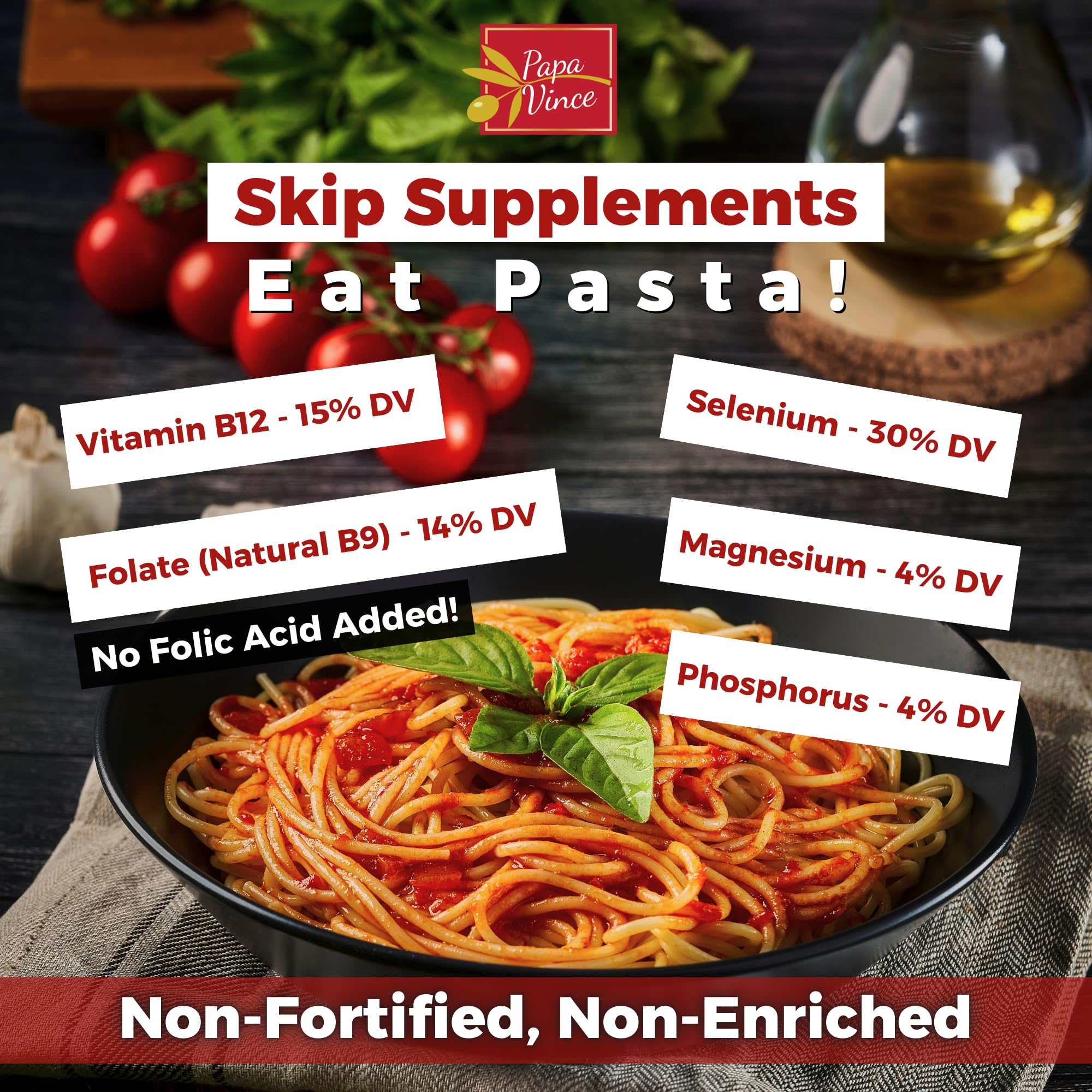 Papa Vince Organic Whole Wheat Spaghetti Noodles - Made in Italy, Non-Enriched, No Folic Acid - Organic Ancient Grain Pasta, Non-GMO, Artisan Bronze