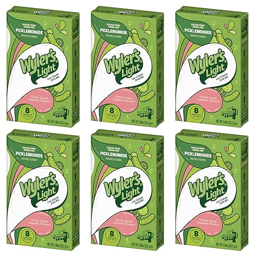 Wyler’s Light Water Flavoring Packets - Pack of 6-6 sticks Singles To Go Picklemonade Sugar Free Drink Mix Packets - Flavored Water Enhancer, Trendy