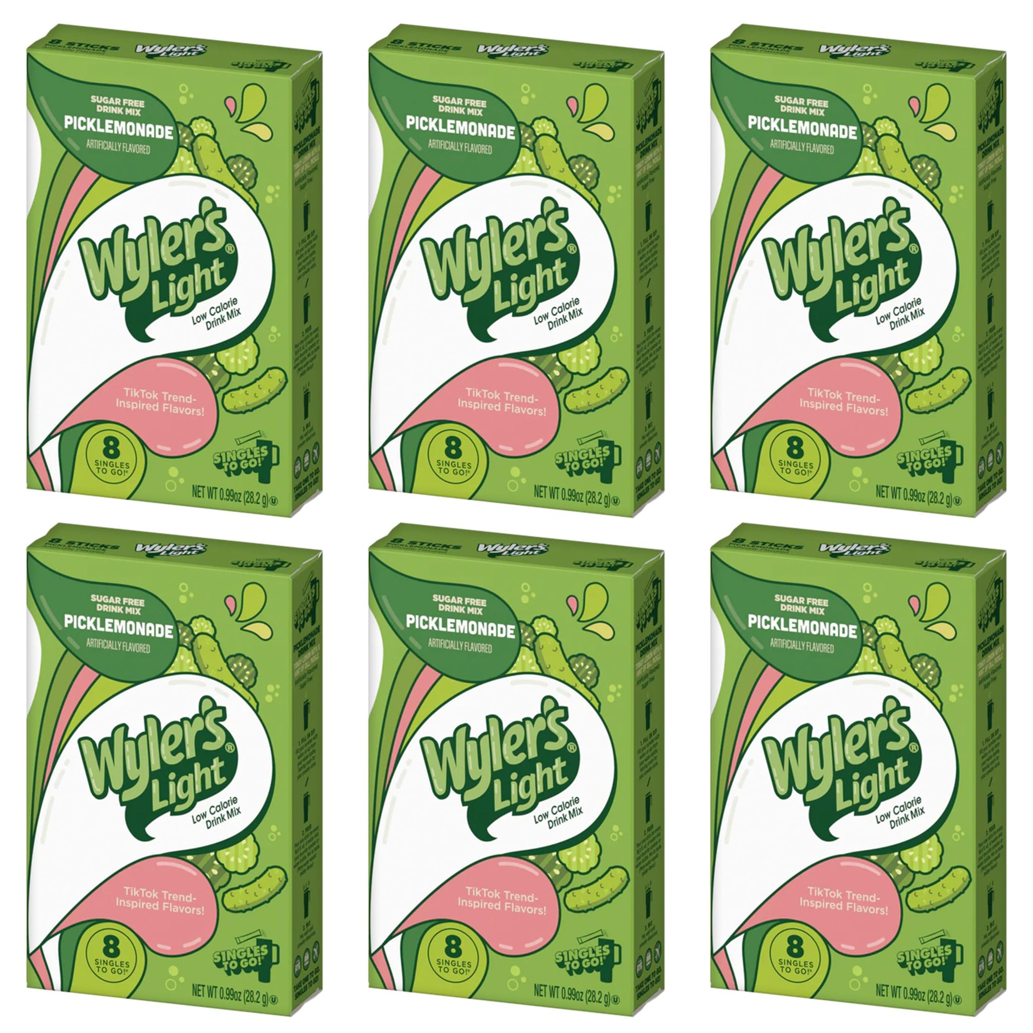 Wyler’s Light Water Flavoring Packets - Pack of 6-6 sticks Singles To Go Picklemonade Sugar Free Drink Mix Packets - Flavored Water Enhancer, Trendy
