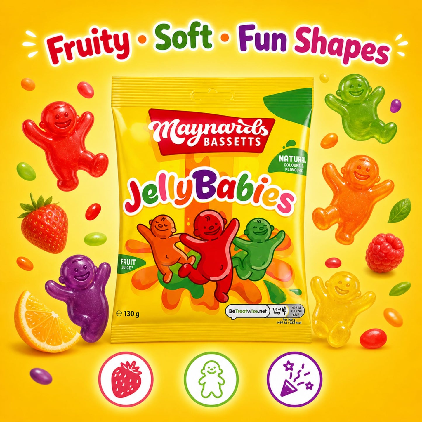 Maynards Bassetts Jelly Babies Sweets Bag 130g (Pack of 6)