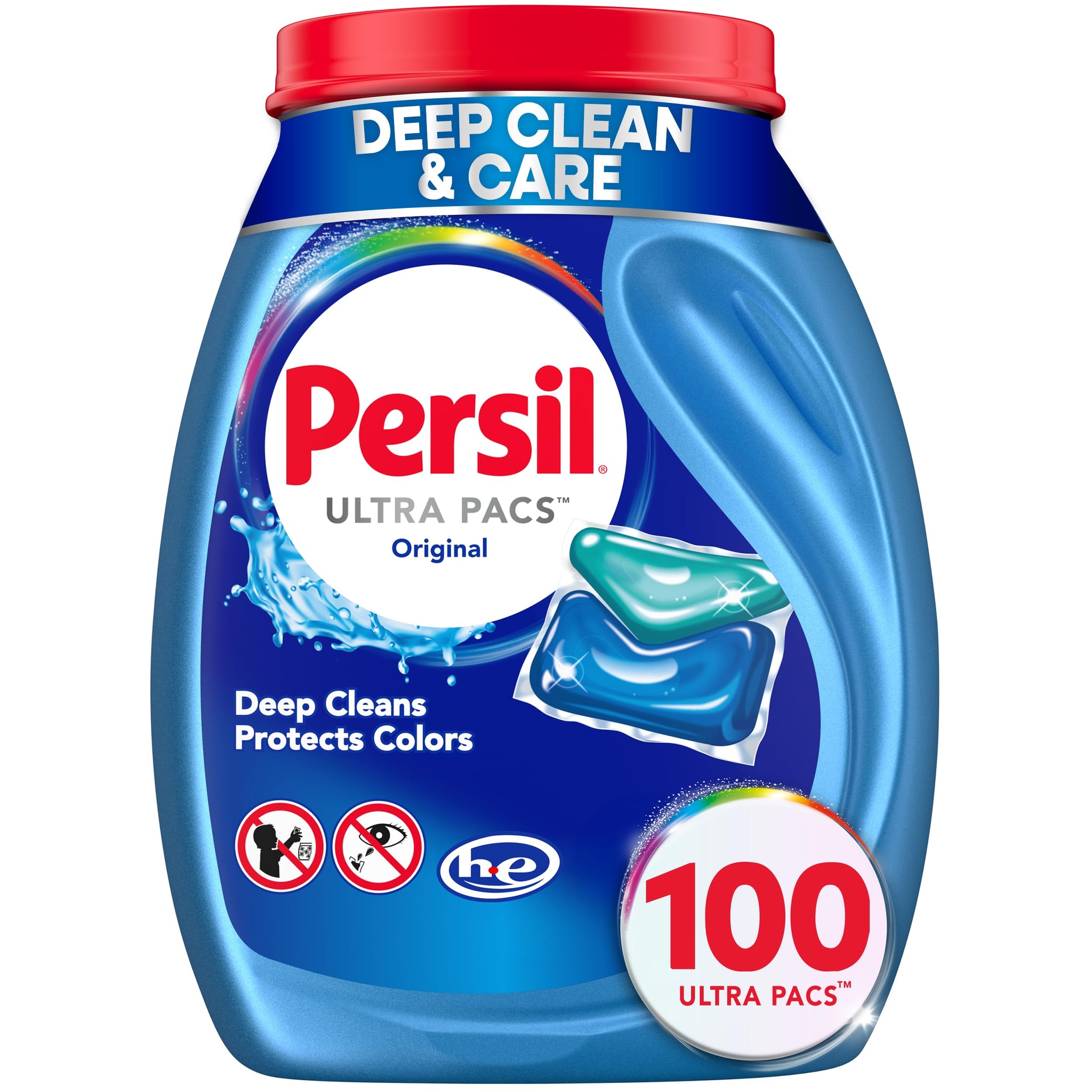 Persil Ultra Pacs Original Everyday Clean Laundry Detergent, 100 Count, No Mess, Single-Dose Laundry Soap, Deep Clean Fabric Care for Colors & Whites