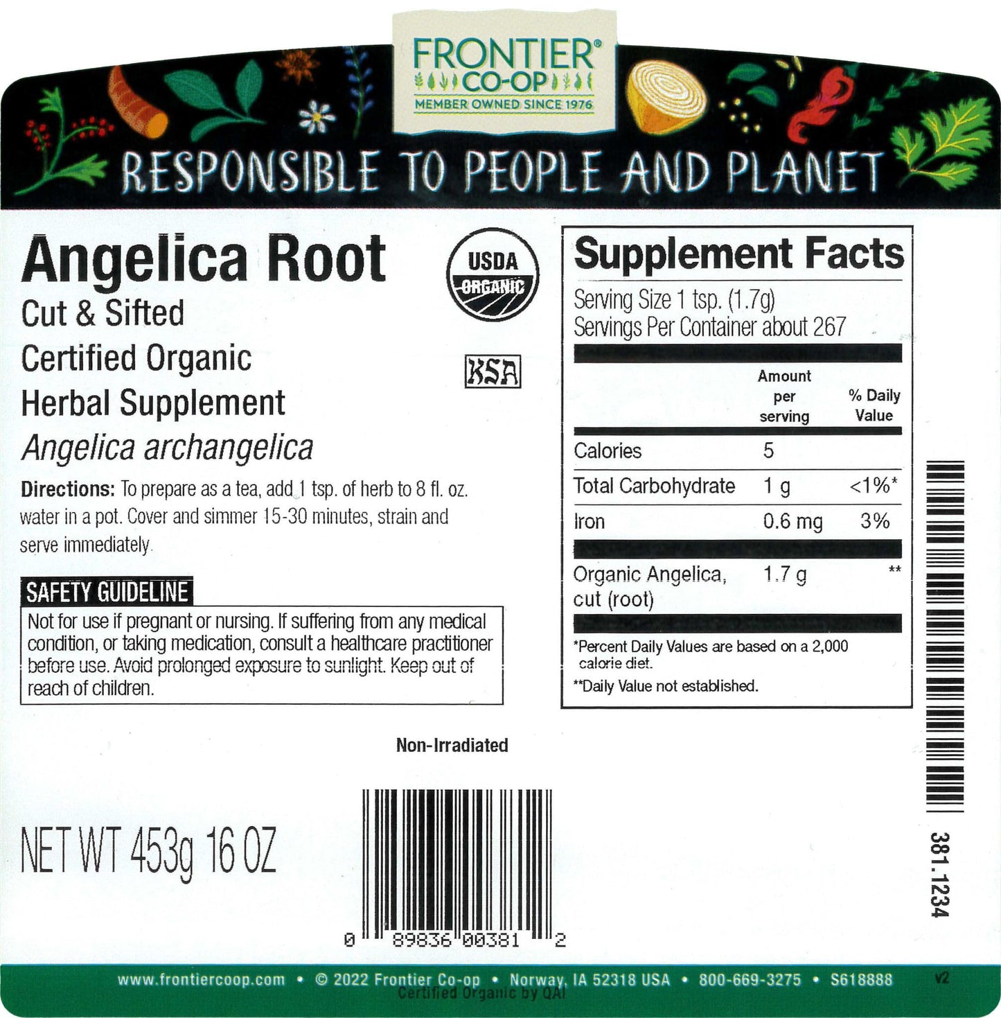 Frontier Co-op Organic Cut and Sifted Angelica Root 1lb