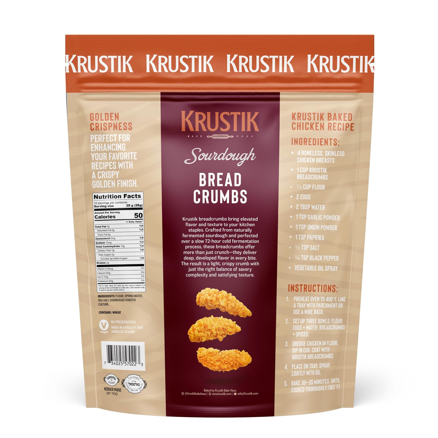 Krustik Sourdough Original Panko Bread Crumbs - Breadcrumbs 11.4 Oz Bag Breading for Baking, Seasoning, Chicken, Fish, Soup, Salad, Stuffing, Meatloaf
