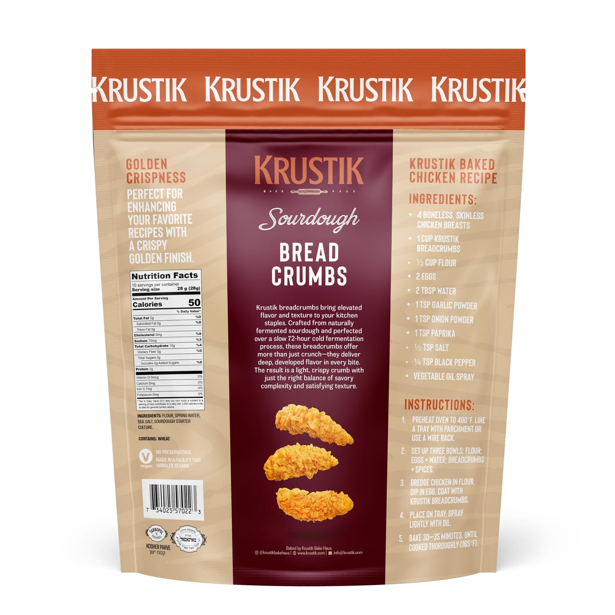 Krustik Sourdough Original Panko Bread Crumbs - Breadcrumbs 11.4 Oz Bag Breading for Baking, Seasoning, Chicken, Fish, Soup, Salad, Stuffing, Meatloaf