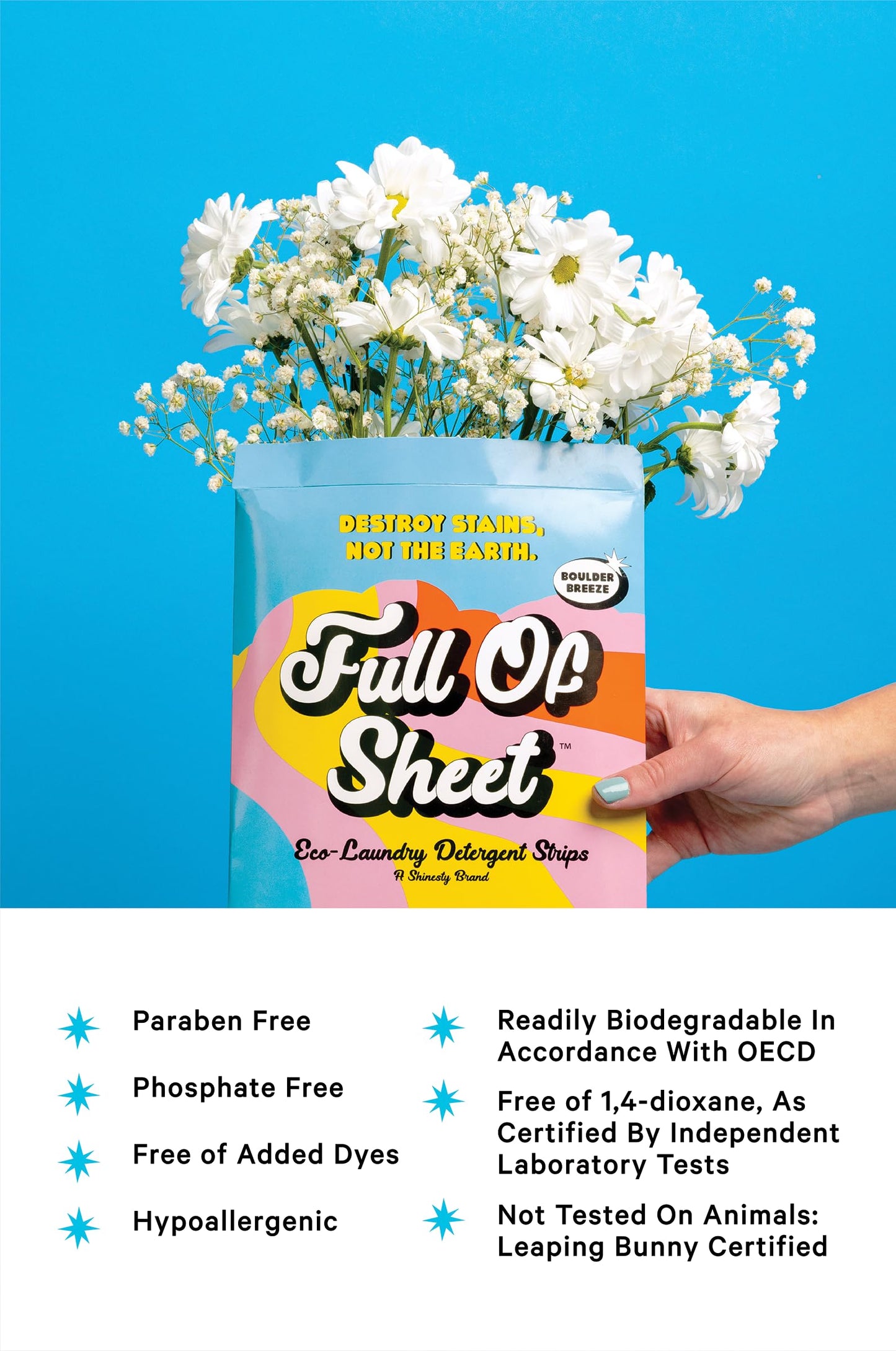Shinesty Full of Sheet Eco-Laundry Detergent Strips | Hypoallergenic & Plastic Free Laundry Strips (30 Sheets) Boulder Breeze