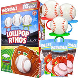 Baseball Lollipop Rings, Individually Wrapped Candy for Birthday Party Favors, Goodie Bags, and End of Season Parties, Box of 18