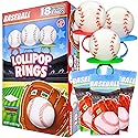 Baseball Lollipop Rings, Individually Wrapped Candy for Birthday Party Favors, Goodie Bags, and End of Season Parties, Box of 18