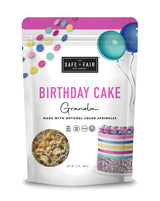 Safe + Fair Birthday Cake Granola - Gluten-Free, Vegan & Plant-Based Snack with Natural Sprinkles - 0g Trans Fat, Non-GMO, Kosher, Allergen-Free