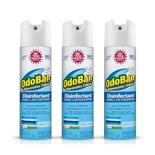 OdoBan Ready-to-Use 360-Degree Continuous Spray Disinfectant and Harsh Aroma Eliminator, Fabric and Air Freshener, 3 Pack, 14.6 Ounces Each, Fresh