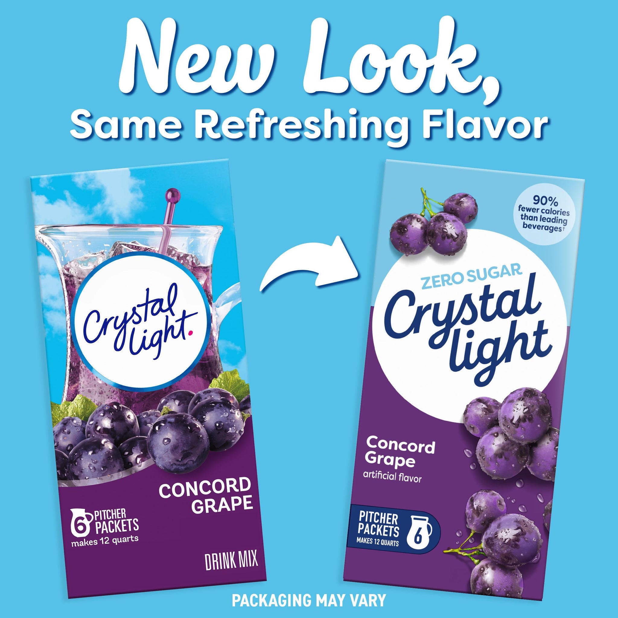 Crystal Light Drink Mix, 6 Pitcher Packets, for Flavorful Hydration and Shareable Refreshment, Concord Grape Artificially flavored, Zero Sugar, Low