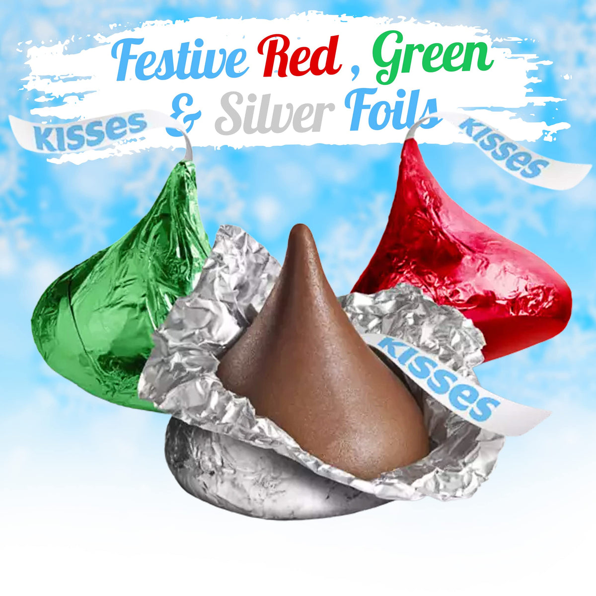 Candykrave Hersheyy's Festive Kisses Chocolate candy - 2LB (200 pcs) Bulk christmas chocolate Candy - Delicious Red, Green & Silver Foil Bulk