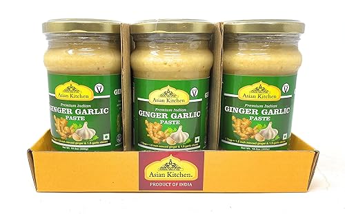 Asian Kitchen Ginger Garlic Cooking Paste 10.58oz (300g) Glass Jar, Pack of 5+1 FREE ~ Vegan | Gluten Free | NON-GMO | No Colors | Indian Origin