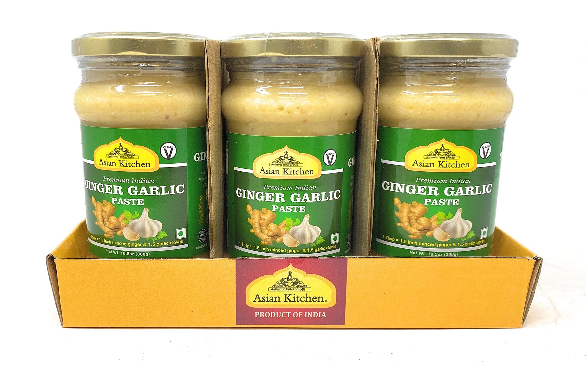 Asian Kitchen Ginger Garlic Cooking Paste 10.58oz (300g) Glass Jar, Pack of 5+1 FREE ~ Vegan | Gluten Free | NON-GMO | No Colors | Indian Origin