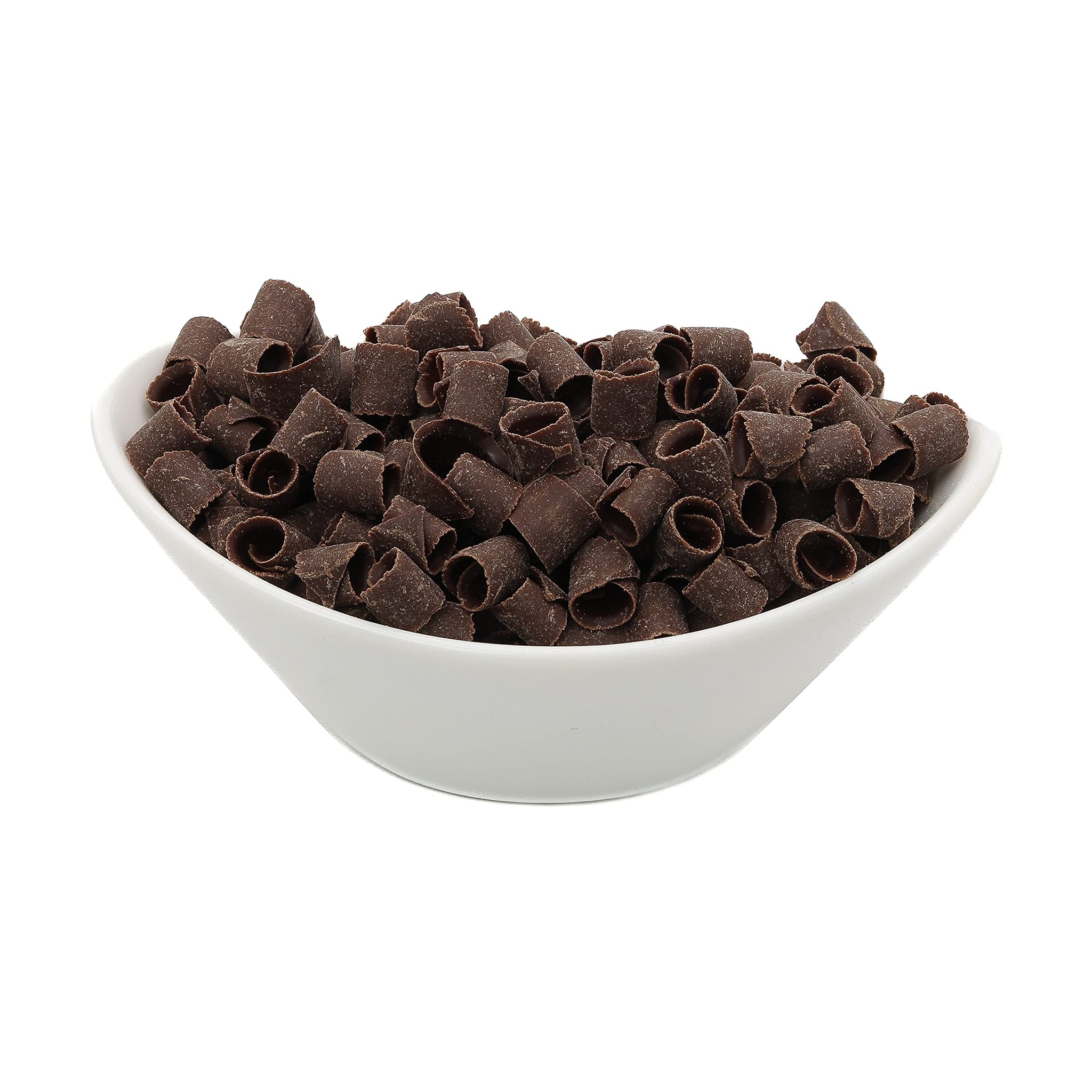 Dark Chocolate Shaved Curls, OliveNation Dark Chocolate Curls, Elegant Belgian Chocolate Blossom Curls for Topping, Edible Garnish & Decoration - 8 oz