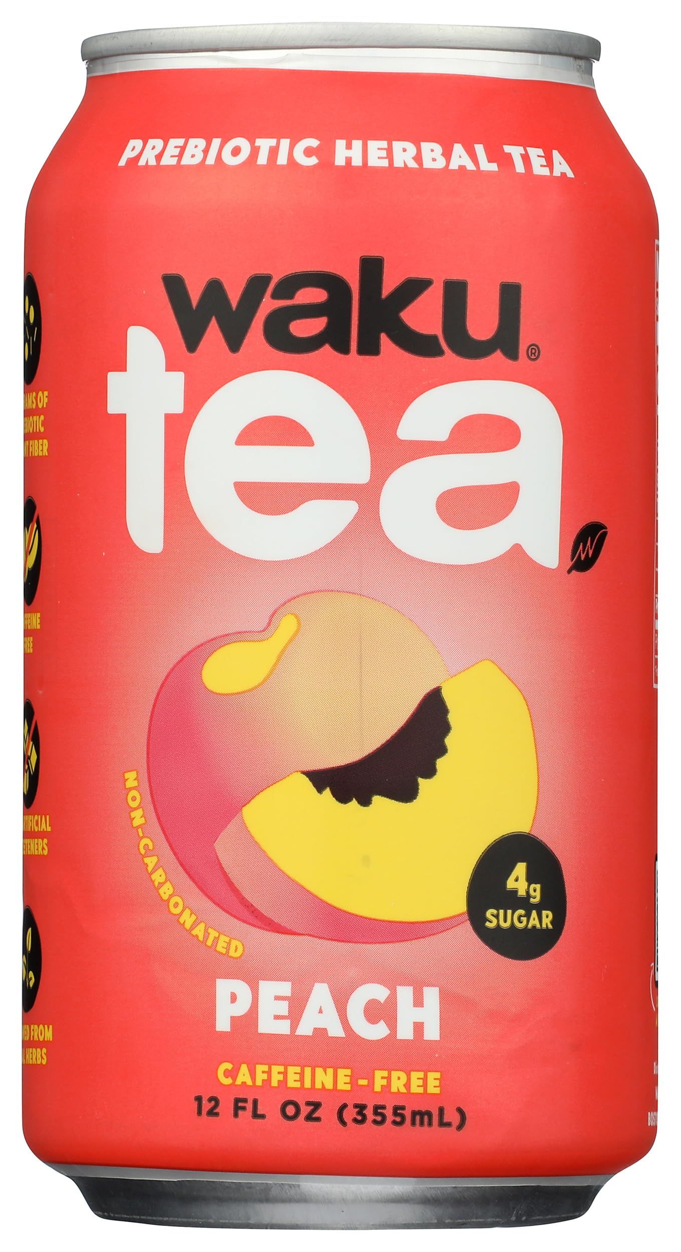 Waku, Tea Prebiotic Herbal Peach, 12 Fl Oz