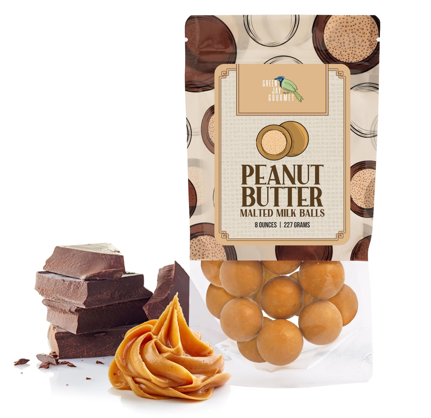 Green Jay Gourmet Handmade Artisan Chocolate Malt Balls - Peanut Butter Malted Milk Balls Coated in Premium Chocolate - Great Gift for Chocolate