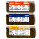 Mestemacher Natural High Fiber Bread 3 Flavor Variety Bundle: (1) Mestemacher Organic Three Grain Bread, (1) Mestemacher Pumpernickel Bread