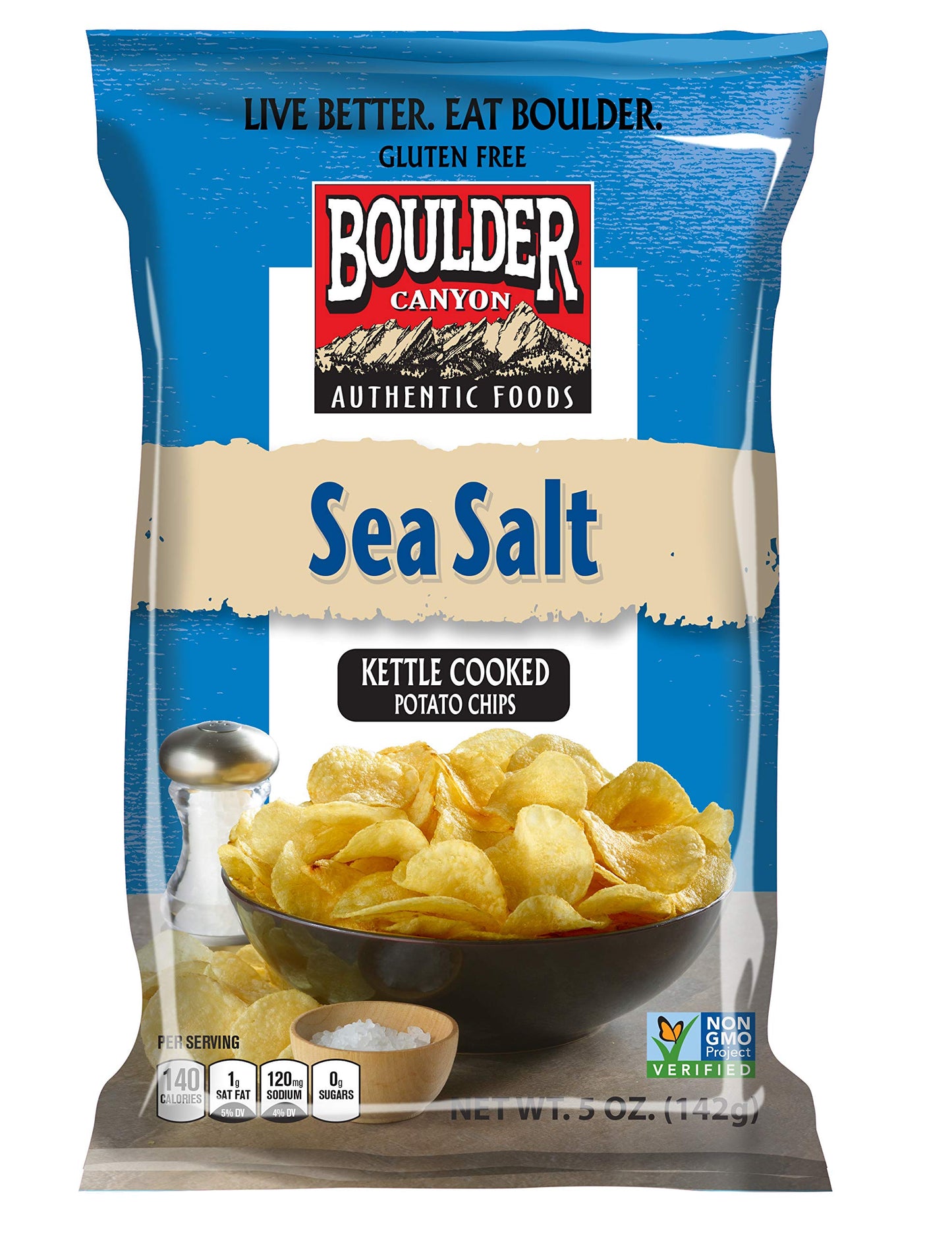 Boulder Canyon Totally Natural Kettle Cooked Potato Chips Gluten Free, 5-ounce Bags (Case of 12)